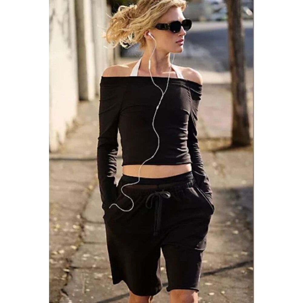 Free People Hot Shot Easy Shorts Set Black Size L